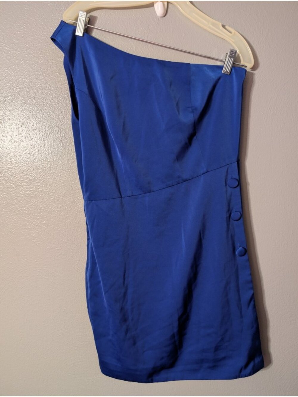 NBD Womens Large Cobalt Royal Blue Satin One Shoulder Mini Cocktail Dress NWT